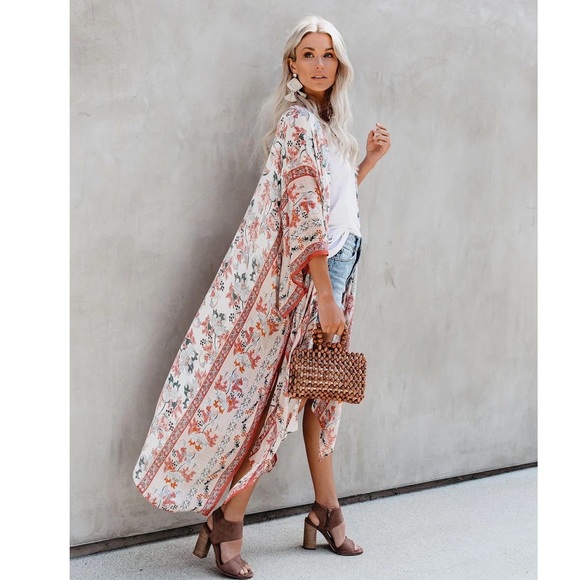 Picnic Date Tangerine & Sage Floral Kimono Top - Picture 8 of 15